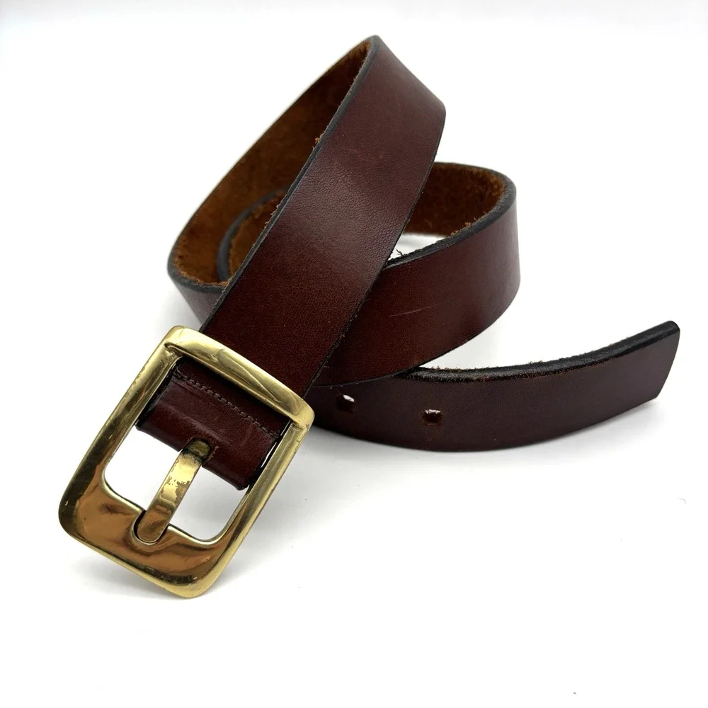 Vintage 90s Dooney & Bourke 2032 Brown Full Grain Leather Brass Buckle Belt 30